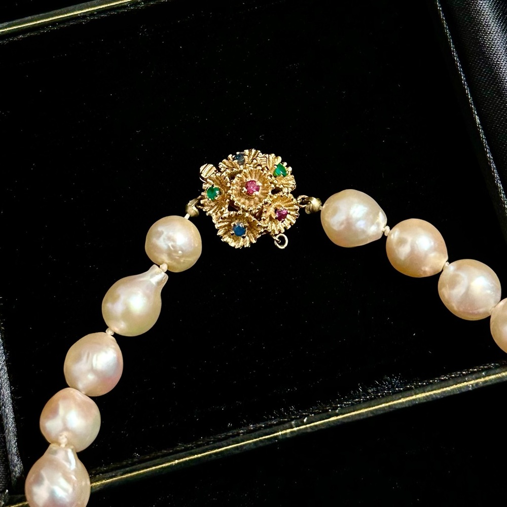 Vintage Estate Baroque Pearl Multi Gem Necklace